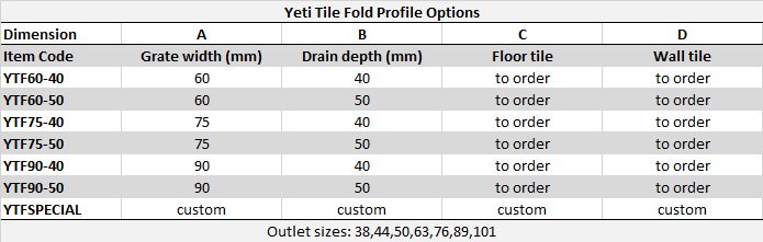 Yeti Tile Fold Specifications