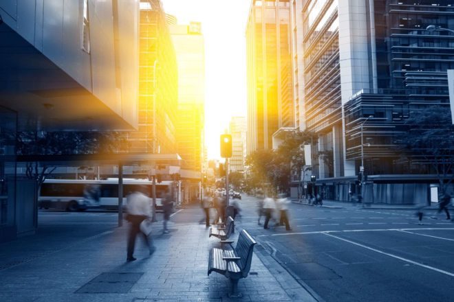 Photo of a city streets and gutters sunset